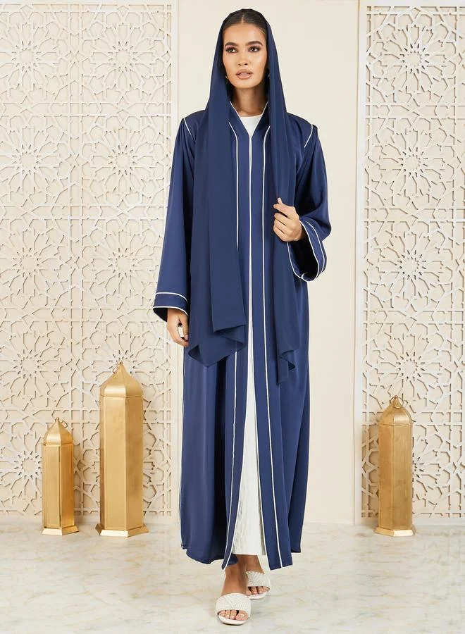 Modiste Contrast Piped Detail Button Closure Abaya by Styli
