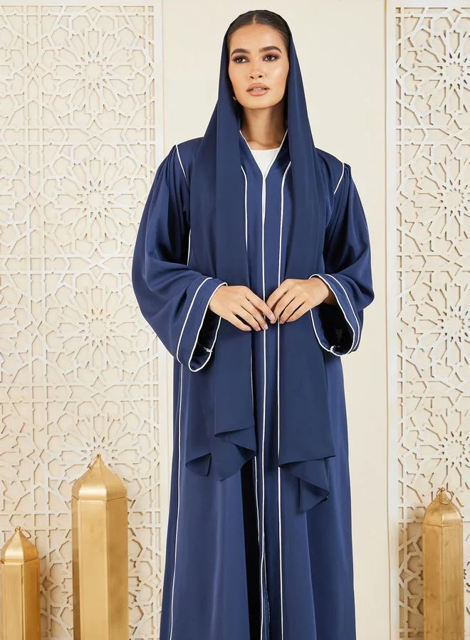 Modiste Contrast Piped Detail Button Closure Abaya by Styli