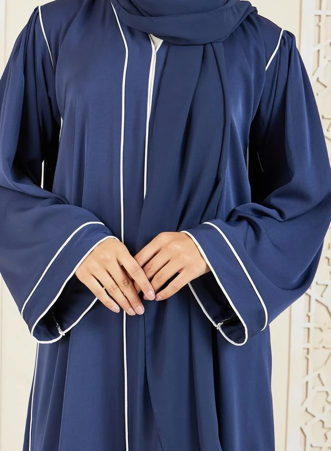 Modiste Contrast Piped Detail Button Closure Abaya by Styli
