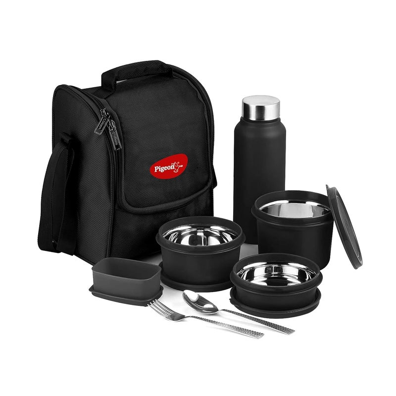 pigeon Pigeon by Stovekraft Heat and Treat Lunch Box Pack of 4 Microwave Safe, Leak Proof| 600ml,400ml,250ml,100ml | 750ml Black Bottle (1 year Warranty)  - Image 1