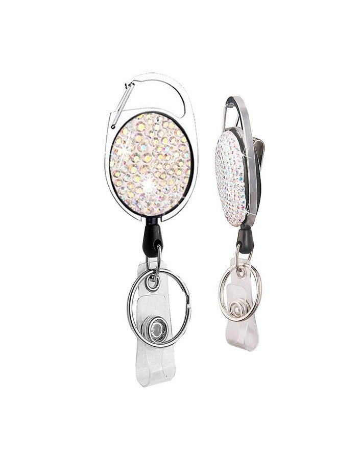 HASFINE Retractable Badge Reel With 24" Kevlar Cord Colorful Bling Rhinestone Design Belt Clip & Key Ring Ideal For Id Card Holders Nurses Teachers And Office Staff  - Image 1