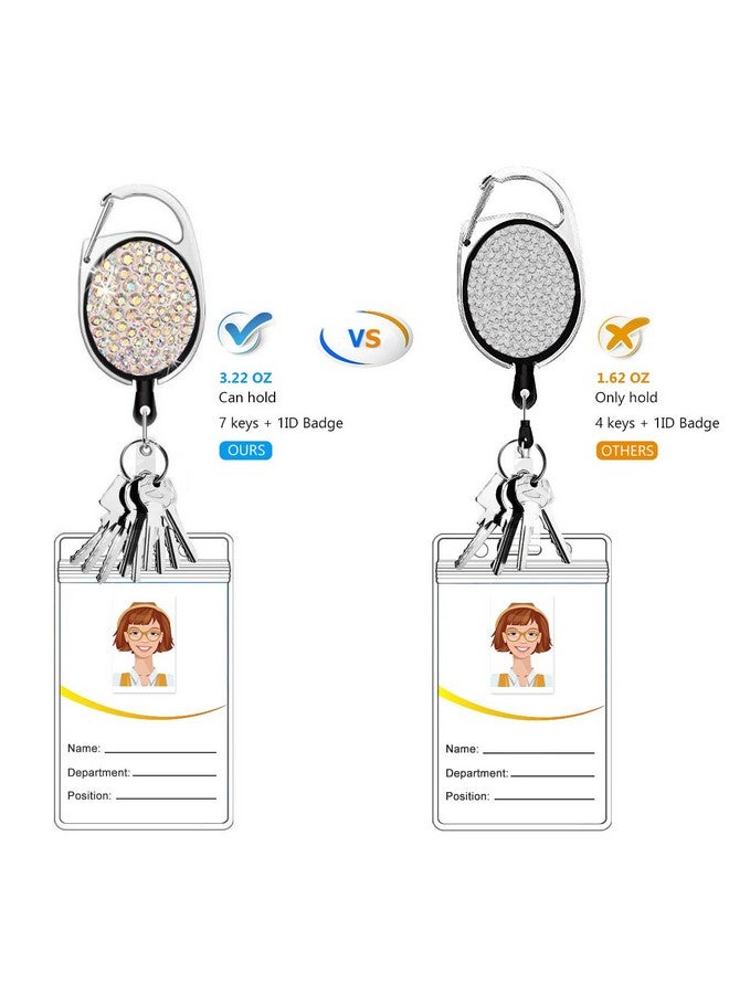 HASFINE Retractable Badge Reel With 24" Kevlar Cord Colorful Bling Rhinestone Design Belt Clip & Key Ring Ideal For Id Card Holders Nurses Teachers And Office Staff  - Image 5