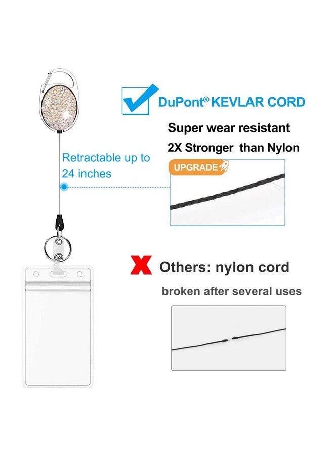 HASFINE Retractable Badge Reel With 24" Kevlar Cord Colorful Bling Rhinestone Design Belt Clip & Key Ring Ideal For Id Card Holders Nurses Teachers And Office Staff  - Image 3