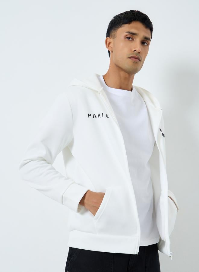 Take Two Men White Zip-Up Inner Fleece Hooded Jacket - Image 3