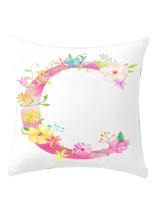 NIBEMINENT Letter C Printed Cushion Cover White/Pink/Blue 45x45cm