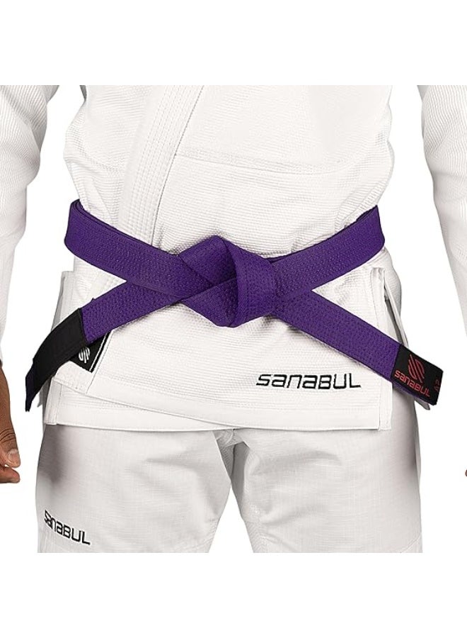 Sanabul  BJJ Belt Men & Women | Brazilian Jiu Jitsu Belt with Ranking Stripes Sleeve Bar | Kids Jiu Jitsu Gi | IBJJF Approved (PURPLE,A4) - Image 2