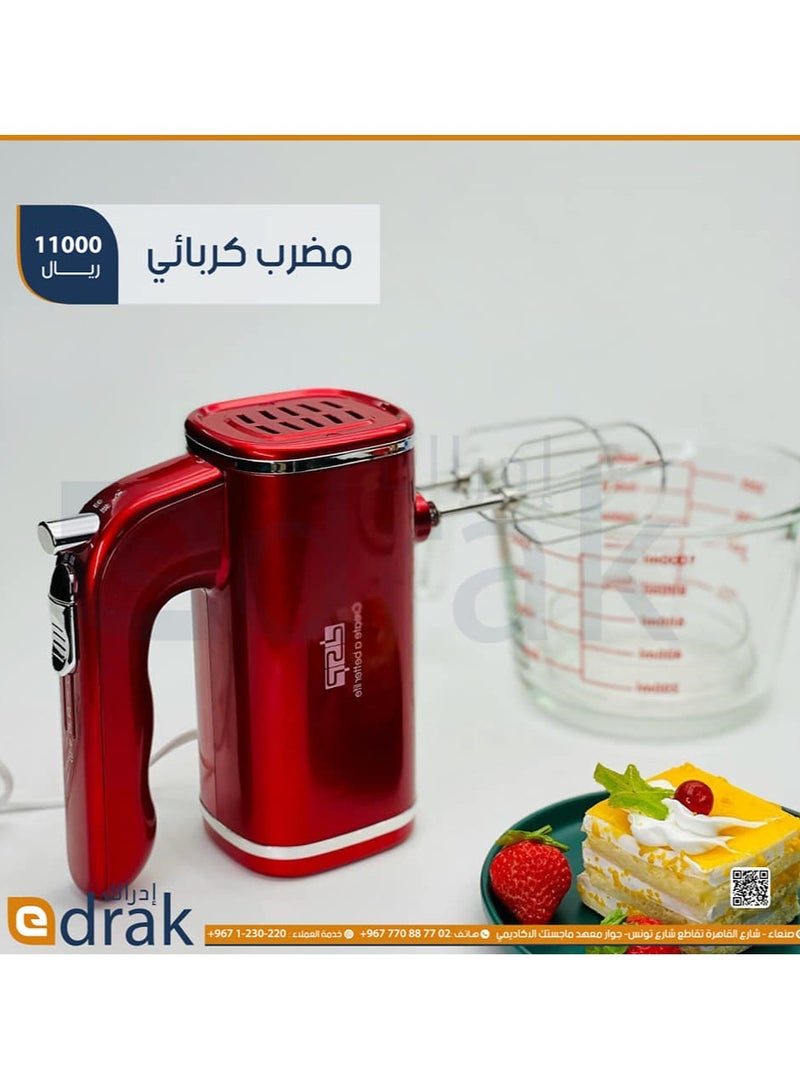 DSB DSP KM2008 200W Electric Hand Mixer - Full Copper Motor 5 Speed ​​Settings with Turbo Button Better mixing performance and powerful blending performance Eject button to release beaters and hooks Made of stainless steel and scratch resistant Silver coating for plastic body decoration 50/60V 220-240V Multi-purpose for desserts and pastries Color(Red)