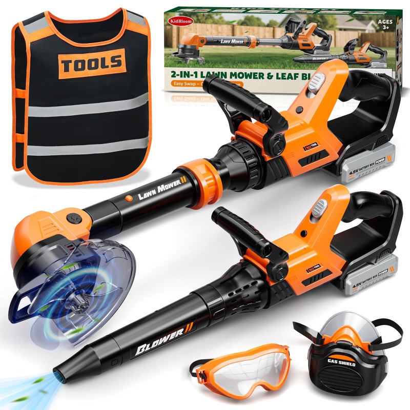 KidBloom Kids Gardening Tools Set with Vest 2in1 Kids Lawn Mower Kids Leaf Blower with Lights Sounds Toy Weed Wacker with Goggles Mask Outdoor Pretend Play Toys Birthday Gifts for Boys 3 - Image 3