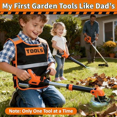KidBloom Kids Gardening Tools Set with Vest 2in1 Kids Lawn Mower Kids Leaf Blower with Lights Sounds Toy Weed Wacker with Goggles Mask Outdoor Pretend Play Toys Birthday Gifts for Boys 3 - Image 5