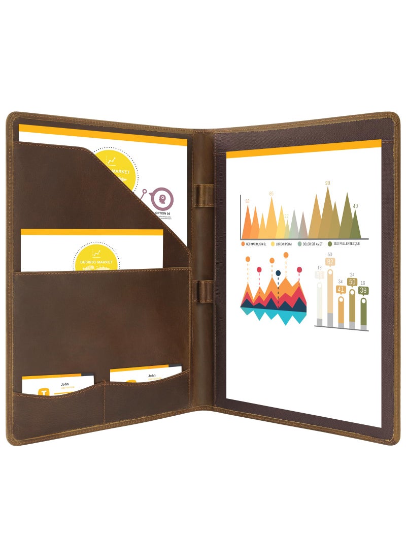RINGSUN Ringsun Leather Portfolio Organizer for Men Women, Leather Padfolio Business Resume Legal Pad Portfolio Notebook Binder for A4/Pad, Leather Folio Leather Folder, Brown  - Image 1