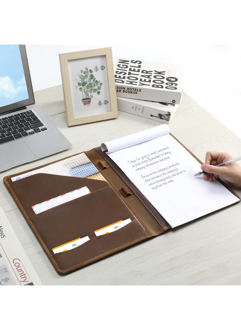 RINGSUN Ringsun Leather Portfolio Organizer for Men Women, Leather Padfolio Business Resume Legal Pad Portfolio Notebook Binder for A4/Pad, Leather Folio Leather Folder, Brown  - Image 5