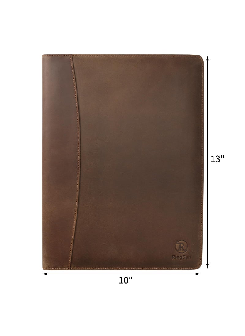RINGSUN Ringsun Leather Portfolio Organizer for Men Women, Leather Padfolio Business Resume Legal Pad Portfolio Notebook Binder for A4/Pad, Leather Folio Leather Folder, Brown  - Image 2