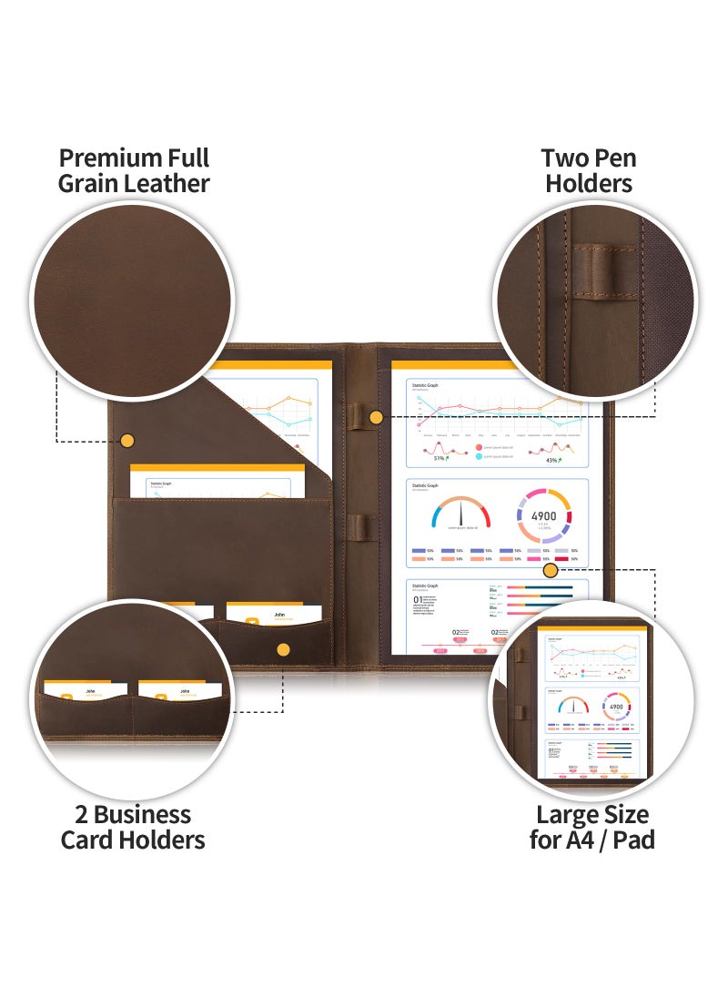 RINGSUN Ringsun Leather Portfolio Organizer for Men Women, Leather Padfolio Business Resume Legal Pad Portfolio Notebook Binder for A4/Pad, Leather Folio Leather Folder, Brown  - Image 4