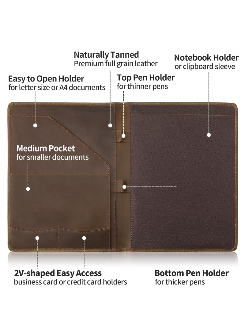 RINGSUN Ringsun Leather Portfolio Organizer for Men Women, Leather Padfolio Business Resume Legal Pad Portfolio Notebook Binder for A4/Pad, Leather Folio Leather Folder, Brown  - Image 3