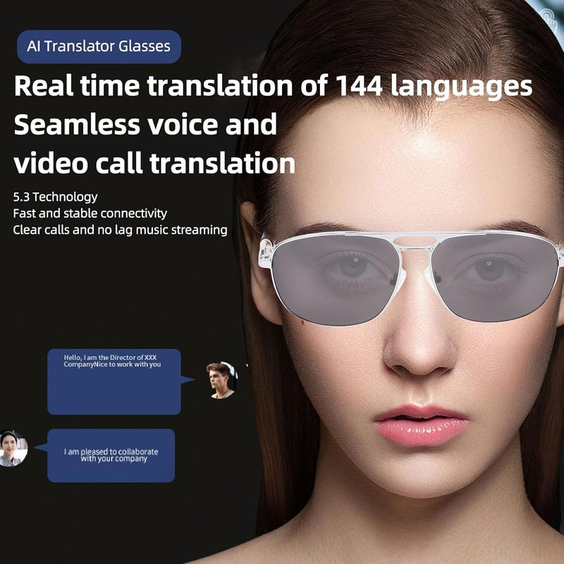 نظارات الترجمة الذكية ciciglow AI، نظارات ترجمة فورية بتقنية Bluetooth WL، 144 لغة مع Bluetooth 5.3، نظارات شمسية ذكية، عدسات مستقطبة ومقاومة للماء IP65 للسفر والقيادة - Image 3