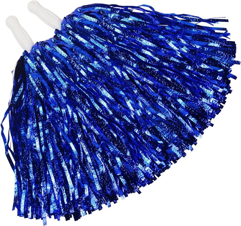 AK ANOLIHK® Metallic Cheerleader Pompoms Sports Dance Cheer Party Accessories Pom Poms Hand Flowers with Plastic Handle for Kids Adults Rooters,Cheering Squard,Cheering Team, Pack of 2 (POM-Blue-New) - Image 1