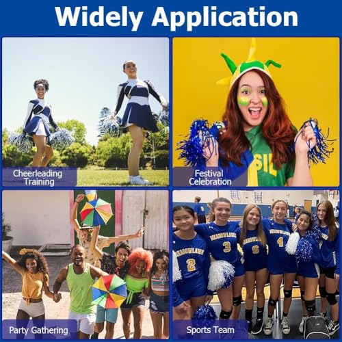 AK ANOLIHK® Metallic Cheerleader Pompoms Sports Dance Cheer Party Accessories Pom Poms Hand Flowers with Plastic Handle for Kids Adults Rooters,Cheering Squard,Cheering Team, Pack of 2 (POM-Blue-New) - Image 2