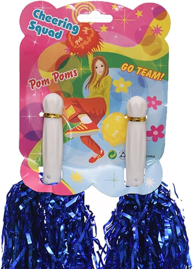 AK ANOLIHK® Metallic Cheerleader Pompoms Sports Dance Cheer Party Accessories Pom Poms Hand Flowers with Plastic Handle for Kids Adults Rooters,Cheering Squard,Cheering Team, Pack of 2 (POM-Blue-New) - Image 4