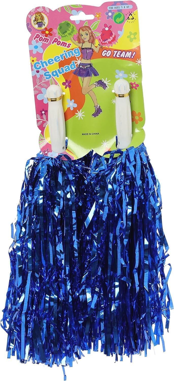 AK ANOLIHK® Metallic Cheerleader Pompoms Sports Dance Cheer Party Accessories Pom Poms Hand Flowers with Plastic Handle for Kids Adults Rooters,Cheering Squard,Cheering Team, Pack of 2 (POM-Blue-New) - Image 5
