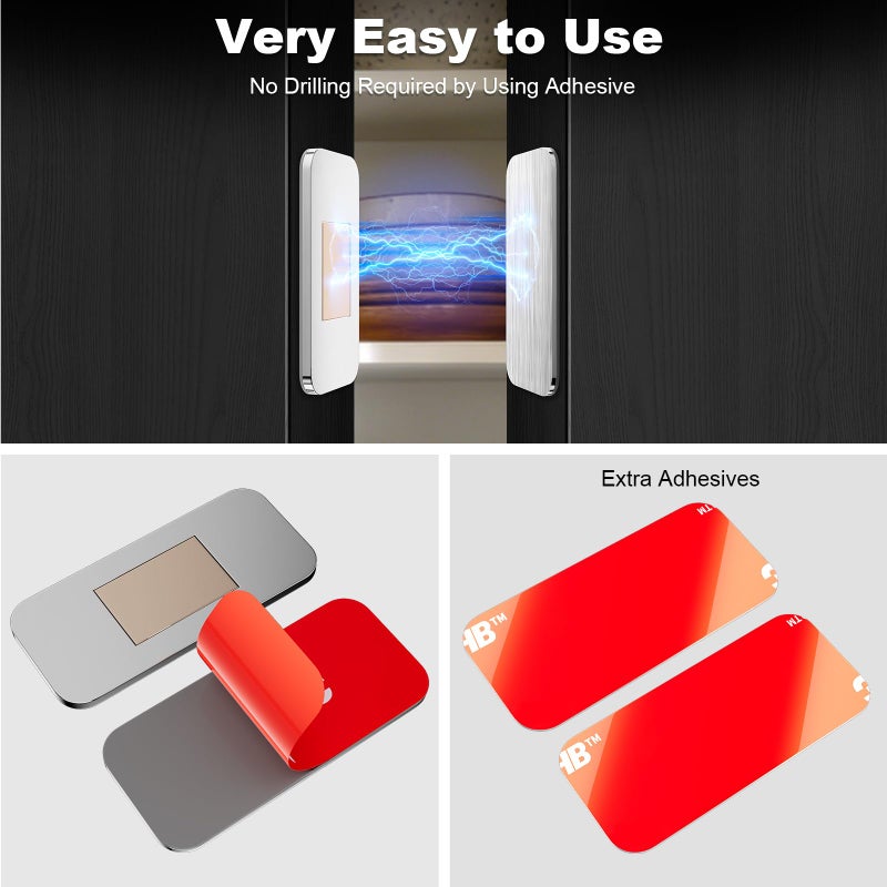 PHIXBEAR Cabinet Magnets for Closure with Adhesive No Drill â€“ Stainless Steel with Strong Magnetic Hold, Child Proof Lock for Kitchen, Bathroom & RV Cabinets 1.57â€ x 0.79â€ 8 Pack - Image 2