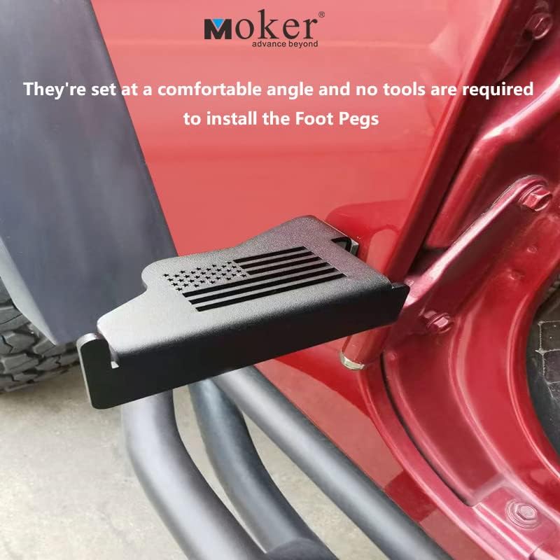 Moker Door-off Foot Pegs for Jeep Wrangler - Exterior Door Hinge Mounted Pedal Set of 2 Metal Powdercoated Bolt On Installation,Compatible with Jeep Wrangler JK JL Gladiator JT 2007-2024 - Image 2