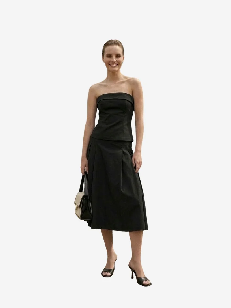 My Fashion Black MY FASHION Strapless Blouse and High-Waist Midi Skirt Set for Women | Best Price UAE