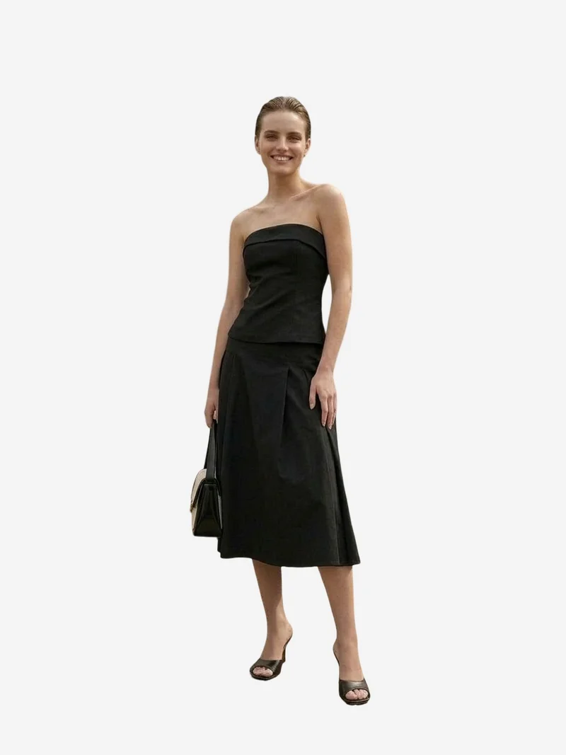 My Fashion Black MY FASHION Strapless Blouse and High-Waist Midi Skirt Set for Women | Best Price UAE