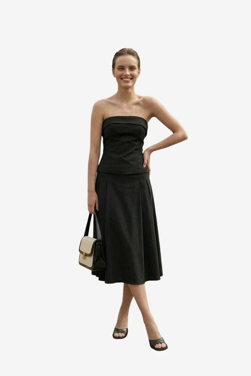 My Fashion MY FASHION Strapless Blouse and High-Waist Midi Skirt Set