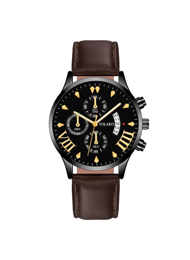 Popular Three-eye Calendar Men's Watch Strap Quartz Watch