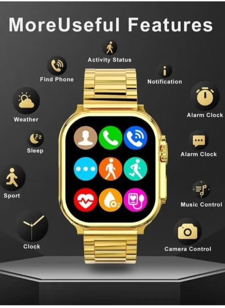 W&O - X8 Ultra Max Smart Watch 8 Series 49mm Gold Edition New Arrival with Bluetooth Calling, Wireless Charging - Image 1