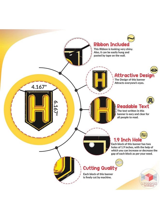 Wobbox Happy Anniversary Bunting Banner Black & Golden Shiny Font 50th Year Happy Anniversary, Anniversary Decoration for Home, Happy Anniversary Decoration Item, Marriage Anniversary Decoration Item - Image 2