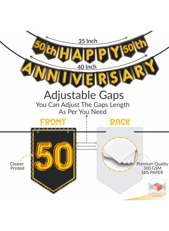 Wobbox Happy Anniversary Bunting Banner Black & Golden Shiny Font 50th Year Happy Anniversary, Anniversary Decoration for Home, Happy Anniversary Decoration Item, Marriage Anniversary Decoration Item - Image 3
