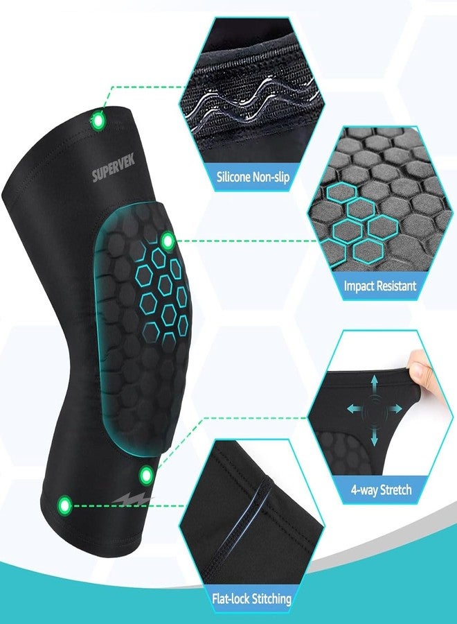 Supervek Padded Compression Knee Sleeves for Men Women | Knee Cap for men with Grid EVA Foam Protection | Knee Support for men | Volleyball Basketball Dancing Gym (OG, L/XL - 2 Pack) - Image 2