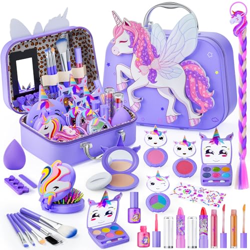 Beayuck Kids Makeup Kit for Girls Girls Makeup Kit Toys Real Washable Cosmetic Set with Storage Case Kids Play Makeup Set for Christmas Birthday Gift 3 4 5 6 8 10 11 12 Years Old Purple - Image 1