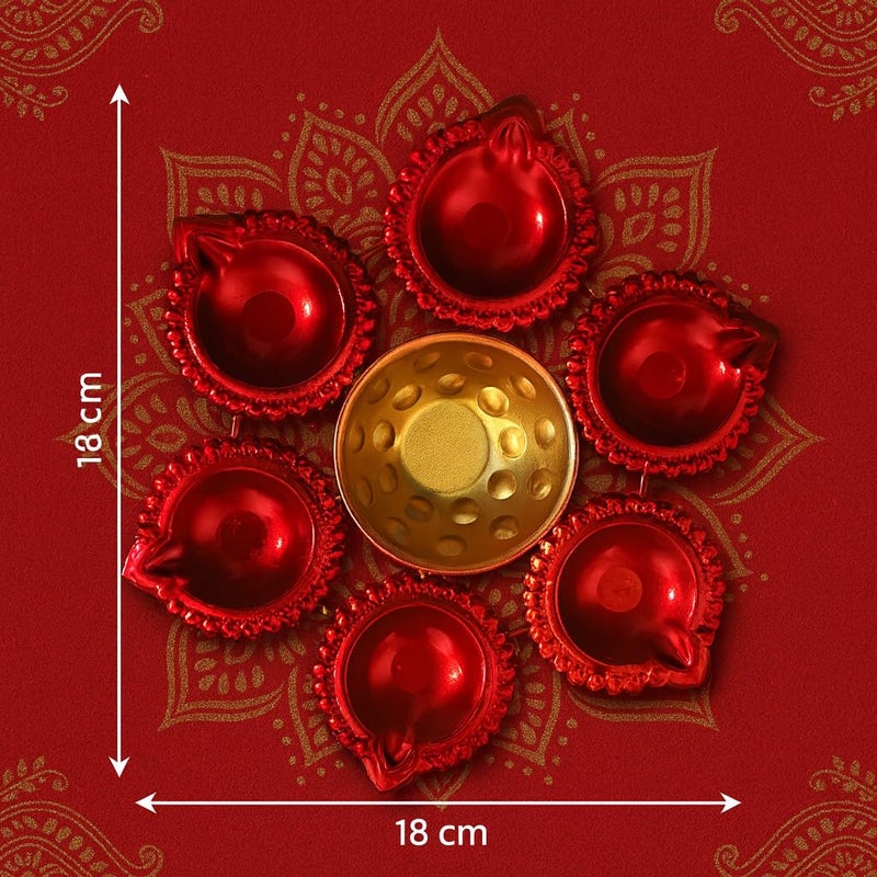 S Decor Premium Urli Bowl with 6 Diya for Festive Decor | Elegant Home Decor & Diwali Decoration for Home | Mandir Decoration Items for Pooja Festival & Diwali Decor Items (Maroon Urli Bowl) - Image 5