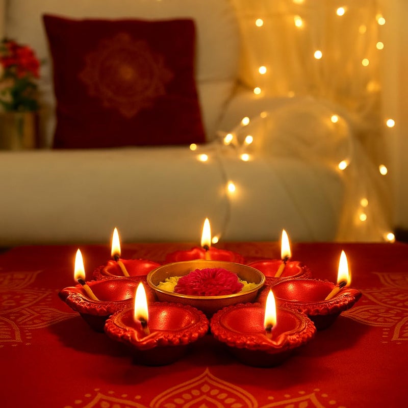 S Decor Premium Urli Bowl with 6 Diya for Festive Decor | Elegant Home Decor & Diwali Decoration for Home | Mandir Decoration Items for Pooja Festival & Diwali Decor Items (Maroon Urli Bowl) - Image 3