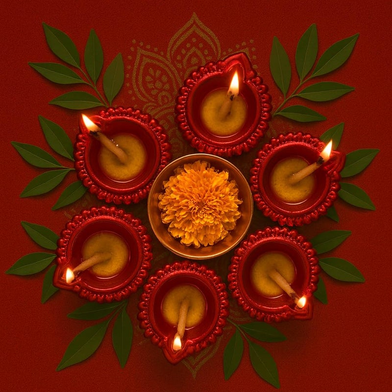 S Decor Premium Urli Bowl with 6 Diya for Festive Decor | Elegant Home Decor & Diwali Decoration for Home | Mandir Decoration Items for Pooja Festival & Diwali Decor Items (Maroon Urli Bowl) - Image 1