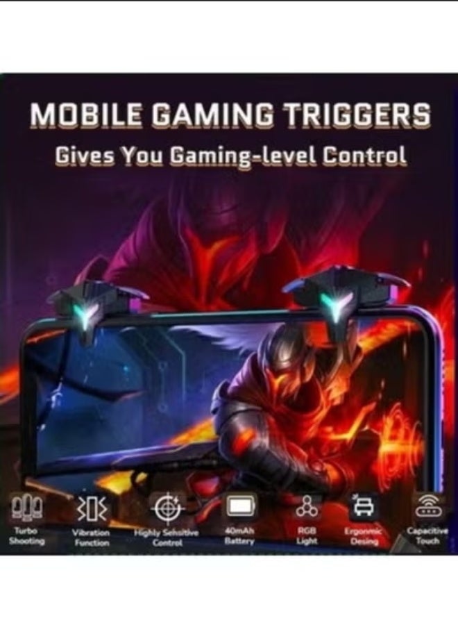 Mobile Gaming Triggers for iPhone/Android, Shooter Sensitive Controller Joysticks Aim  Fire Trigger for PUBG, COD, Fortnte, with RGB Light  Shooting Vibration Function, Zero Latency, 4 Burst Modes - Image 2