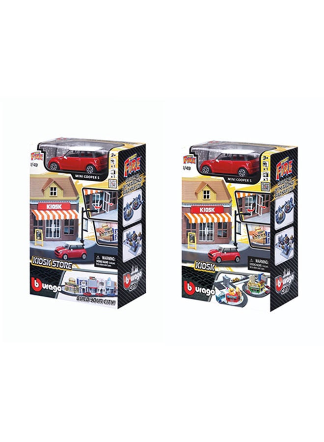 Bburago 1:43 Street Fire Bburago City Kiosk Store Incl. 1 Car Assorted Style May Vary - Image 2
