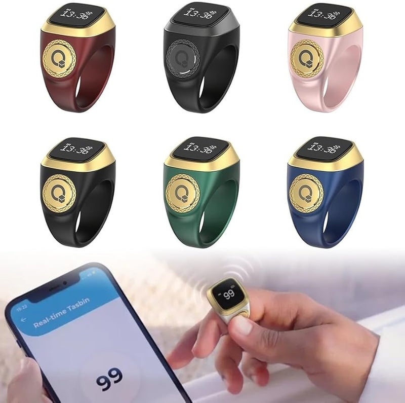Smart Ring With Display Waterproof Digital Tasbih Counter Vibration Prayer Time Reminder 18mm Green - Image 4