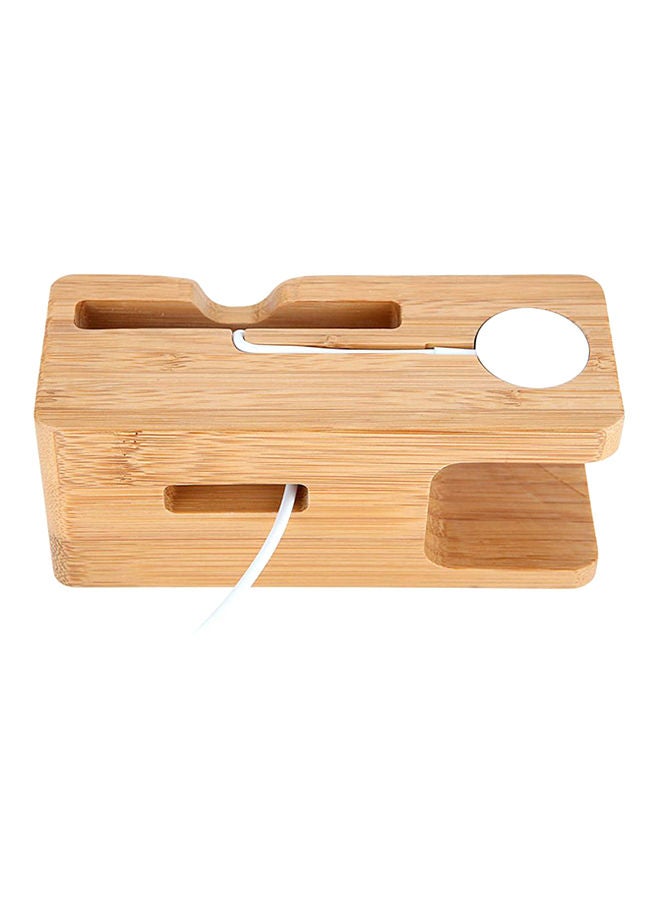 NIBEMINENT Bamboo Wood Dock Charger Holder Stand for Apple iWatch and iPhone Brown  - Image 1