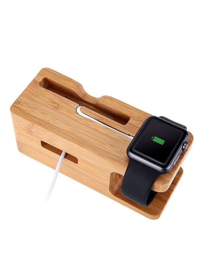 NIBEMINENT Bamboo Wood Dock Charger Holder Stand for Apple iWatch and iPhone Brown  - Image 2