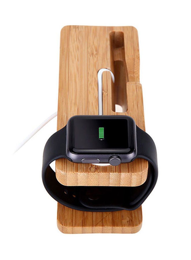 NIBEMINENT Bamboo Wood Dock Charger Holder Stand for Apple iWatch and iPhone Brown  - Image 3