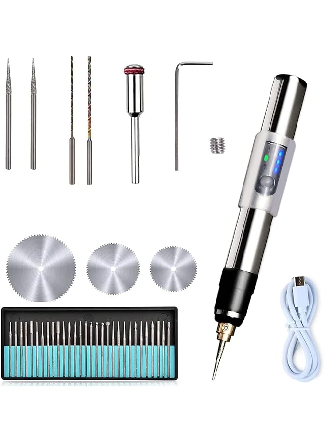 إيروريكس مجموعة أدوات دوارة لقلم النقش الكهربائي، قلم نقش قابل لإعادة الشحن عبر USB مع واجهة من النوع C، أدوات نقش صغيرة محمولة، قلم نقش دوار DIY لنحت المجوهرات الزجاجية، دوار - Image 1