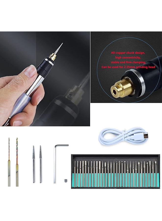 إيروريكس مجموعة أدوات دوارة لقلم النقش الكهربائي، قلم نقش قابل لإعادة الشحن عبر USB مع واجهة من النوع C، أدوات نقش صغيرة محمولة، قلم نقش دوار DIY لنحت المجوهرات الزجاجية، دوار - Image 5