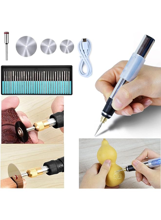 إيروريكس مجموعة أدوات دوارة لقلم النقش الكهربائي، قلم نقش قابل لإعادة الشحن عبر USB مع واجهة من النوع C، أدوات نقش صغيرة محمولة، قلم نقش دوار DIY لنحت المجوهرات الزجاجية، دوار - Image 2