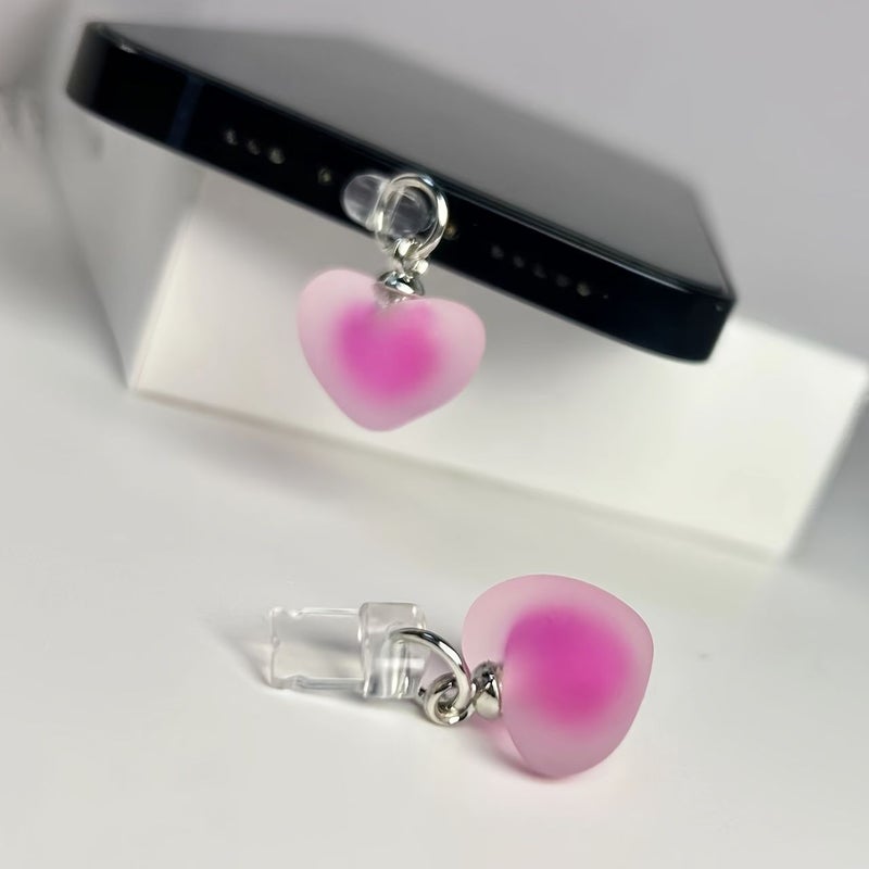One Piece Heart-Shaped Dust Plug for Phone Charging Port Decoration Compatible with Type-C in Pink - Image 3