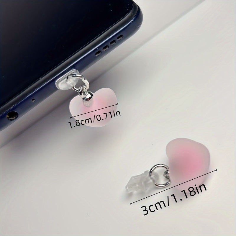 One Piece Heart-Shaped Dust Plug for Phone Charging Port Decoration Compatible with Type-C in Pink - Image 2