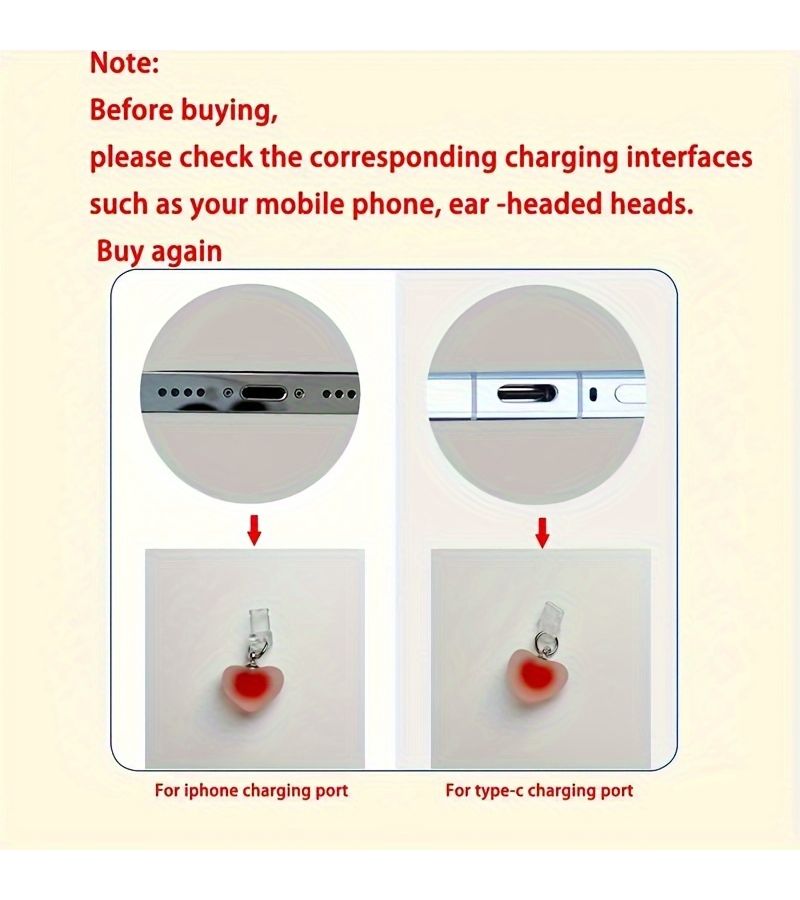 One Piece Heart-Shaped Dust Plug for Phone Charging Port Decoration Compatible with Type-C in Pink - Image 5