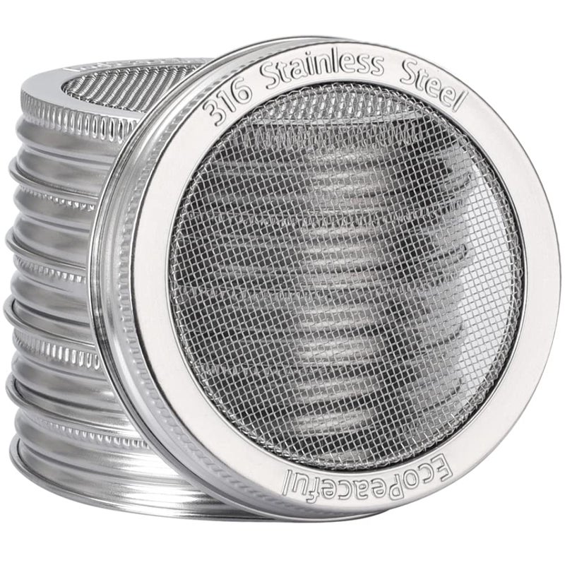 EcoPeaceful 6-Pack - ONE-PIECE- 316 Surgical Stainless Steel Sprouting Lids for Wide Mouth Mason Jar - Ball or Kerr - Strainer Mesh Lids - Rust-Proof - Image 1
